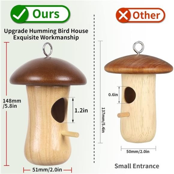 Mushroom Hummingbird Houses for Outside for Nesting, Gardening Decoration,3 Pack - Picture 5 of 7